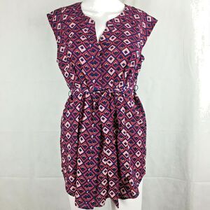 NWT‎ Motherhood Maternity Womens Sz S Pink Blue Geometric Tie Waist Tunic Top